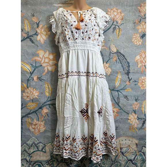 New Anthropologie Embroidered Midi Dress size  Large - Picture 4 of 8